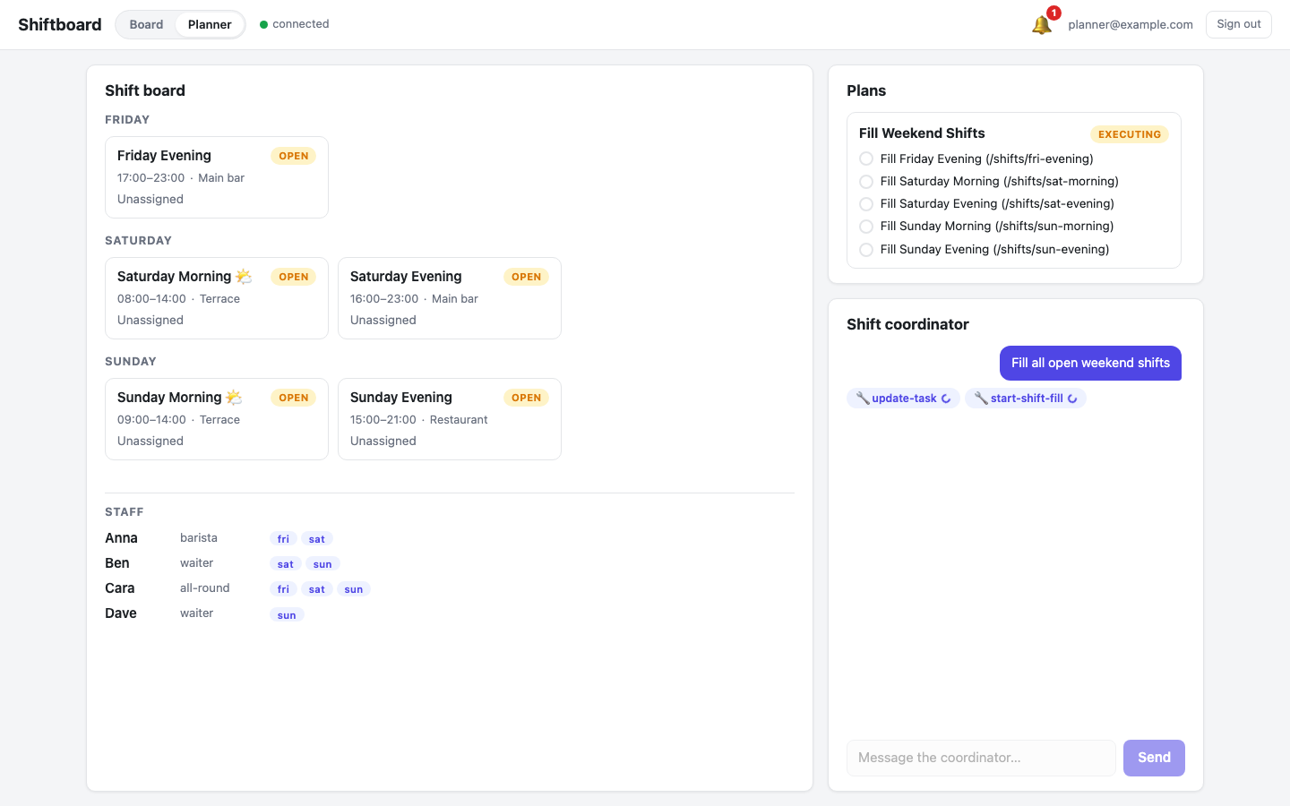 Plan executing with live tool calls